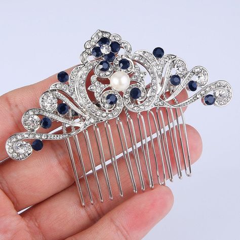 Wave Bridal Hair, Sapphire Blue Hair, Blue Hair Piece, Sapphire Blue Weddings, Black Tiara, Side Comb, Pearl Vintage, Accessories Blue, Wedding Hair Comb