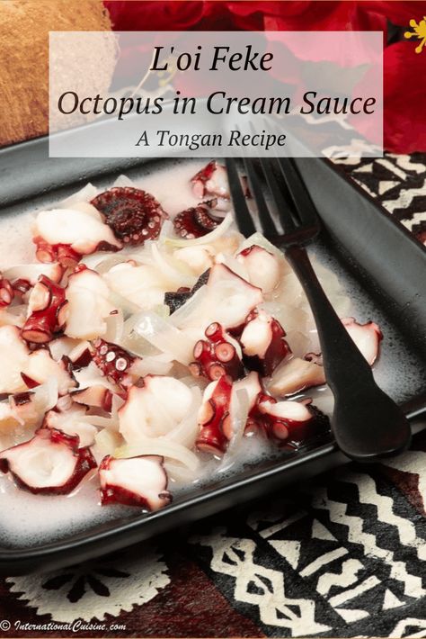 Lo'i Feke is a traditional Tongan dish of Octopus in a delicious coconut cream sauce. Get the super simple recipe with only three ingredients. Tongan Recipes, Samoan Recipes, Tongan Food, Watermelon Recipes Drinks, Danish Pancakes, Fried Pork Belly, Octopus Recipes, Polynesian Food, Dinner Plans