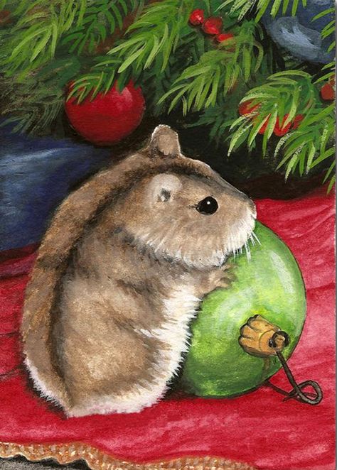 Hamster Wallpaper, Hamster Christmas, Hamster Art, Christmas Hamster, Painting With Acrylic Paint, Painting On Canvas For Beginners, Canvas For Beginners, Santa's Sleigh, Simple Wall Art