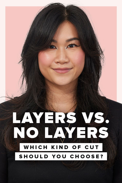 Unsure whether to opt for layers vs. no layers? Here, learn about the benefits of layered haircuts and blunt haircuts and discover how to determine which is right for you. Haircut For Breakage, No Layered Haircut, Type Of Layers For Hair, Layers Or No Layers, One Length Vs Layers Long Hair, Long Layer Short Haircut, Trim With Layers Hair, Haircuts With No Layers, Haircut No Layers Medium