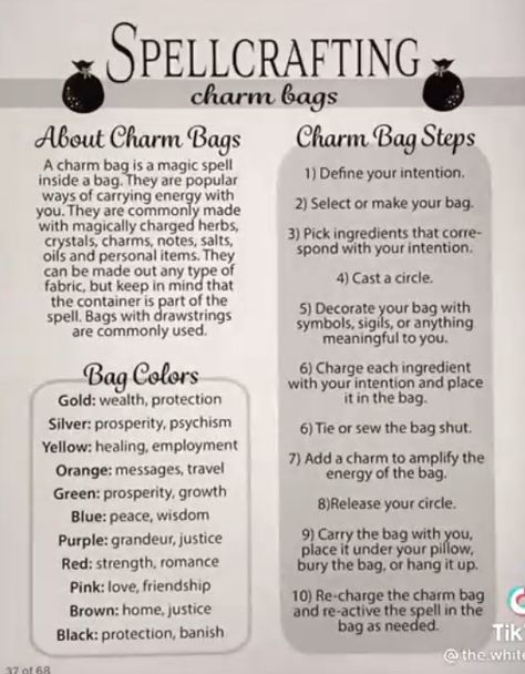 Love Charm Bag Spell, Spell Bags Witchcraft, Basic Herbs For Witchcraft, Spell Bag Recipes, Folk Magic Spells, Charm Bags Witchcraft, Witch Spells And Potions, Protection Spell Bag, Easy Spells For Beginner Witches