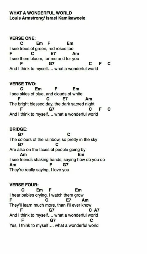 What a wonderful world - Louis Armstrong All I Want Ukulele Chords, Over The Rainbow Ukulele Chords, Mandolin Chords Songs, Somewhere Over The Rainbow Ukelele, Somewhere Over The Rainbow Ukulele, What A Wonderful World Louis Armstrong, What A Wonderful World Ukulele, Akordy Na Ukulele, Ukelele Chords Ukulele Songs