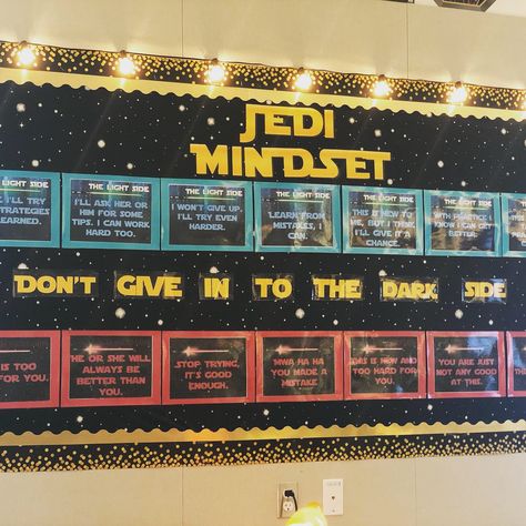 Star Wars Themed Bulletin Boards, Star Wars Classroom Theme Bulletin Boards, Star Wars Classroom Transformation, Guardians Of The Galaxy Bulletin Board, Star Wars Theme Classroom Ideas, Star Wars School Theme, Star Wars Bulletin Board Ideas, Starwars Classroom Theme, Star Wars Door Decorations