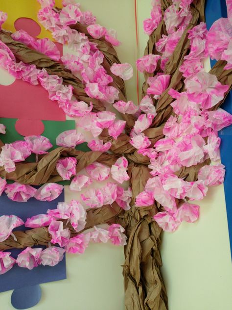 Spring Tree Bulletin Board Ideas, Cherry Blossom Bulletin Board, Cherry Blossom Tree Craft, Classroom Family Tree, Blossom Craft, Arts And Crafts For Kids Toddlers, Class Tree, Classroom Tree, Chinese New Year Crafts For Kids