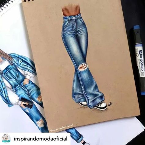 Denim Drawing Fashion Illustrations, Rendering Clothes, Jeans Sketch, Denim Illustration, Denim Fashion Illustration, Fabric Rendering, Fashion Illustration Poses, Fashion Illustration Tutorial, Fashion Illustration Collage