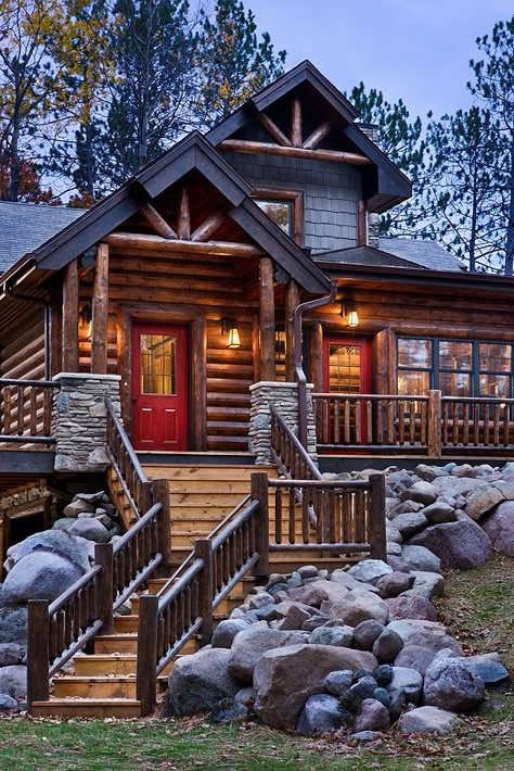 Log Home Photos | Nicolet Home Tour › Expedition Log Homes, LLC Log Homes Exterior, Log Cabin Living, Cabin Living, Log Cabin Homes, Timber House, Log Home, Mountain Homes, Cabins And Cottages, A Log