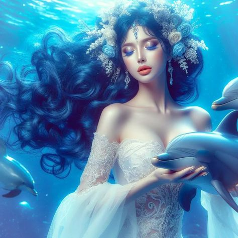 Mira princess of the sea creatures . #Ai #artgallery #digitalart #enchanted #Ocean #beauty #companion #dolphins #sealife #seashells #gems #magical #fantasy #imaginary #Imagination #creative #queen #Royal #Royalty #bluehair #creatures #seacreatures Siren Concept, Enchanted Ocean, Mermaid Inspiration, Queen Royal, Sea Queen, Ocean Beauty, Avatar Films, High Priestess, Beautiful Mermaids