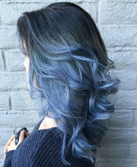 These must-have haircuts for fine hair give the illusion of full hair -- no supplements or tape-ins required, Black To Blue Ombre, Black Wavy Hair, Blue Ombre Hair, Dyed Hair Pastel, Natural Hairstyle, Ombré Hair, Ombre Hair Color, Pastel Hair, Dye My Hair