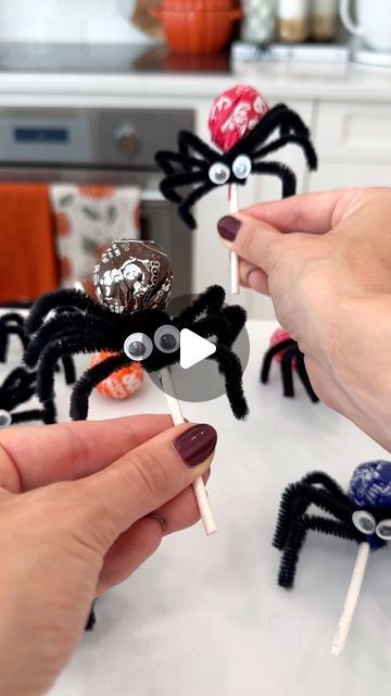 Tootsie Roll Industries on Instagram: "Tootsie Pop spiders are a great Halloween craft! @sweetlyjamie nailed these! Check out this craft and lots of other spooky crafts on her page! #halloween #crafts #candy #tootsiepop #halloweencrafts #diy #kidscrafts" Spider Tootsie Pops, Tootsie Roll Pop Spiders, Tootsie Pop Spiders, Halloween Tootsie Pop Ideas, How To Make Spiders, Halloween Candy Crafts, Spooky Crafts, Tootsie Roll Pops, Blow Pops