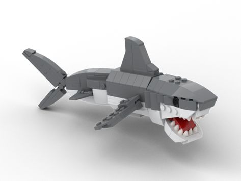 Lego Shark Instructions, Shark Lego, Shark Things, Easy Lego Creations, Shark Tale, Lego Challenge, Lego Diy, Lego Animals, Lego Activities