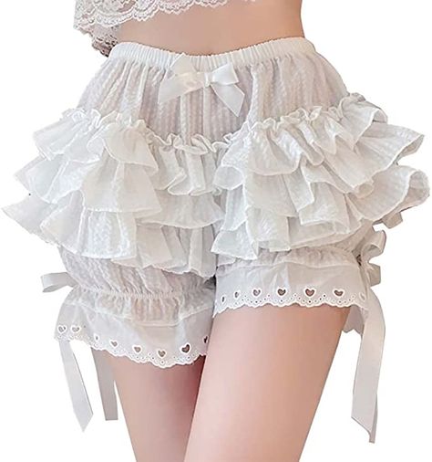 Nite closet Lolita Bloomer Shorts for Women Black Pettipants Ruffled Cotton Lace (White) at Amazon Women’s Clothing store Pumpkin Shorts, Gaun Abad Pertengahan, Bloomers Shorts, Mori Girl, Mode Inspo, Really Cute Outfits, Character Outfits, Melanie Martinez, الرسومات اللطيفة