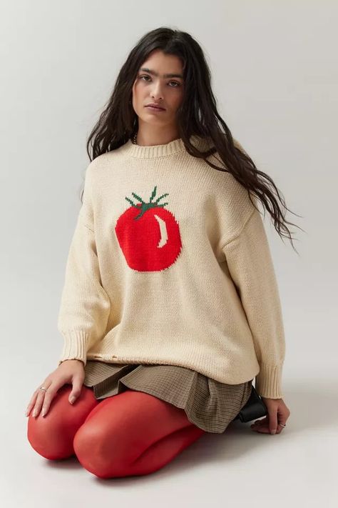 Patterned Sweaters, School Outfit Women, Distressed Sweater, Fashion Packaging, First Day Of School Outfit, Embroidery Sweater, Distressed Sweaters, Loose Pullover, Pattern Sweater