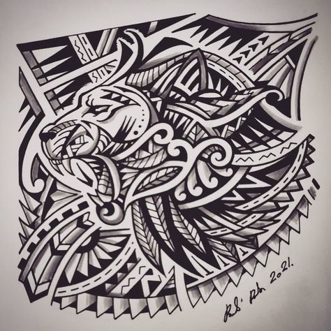 Polynesian Lion Tattoo Design, Maori Tiger Tattoo, Polynesian Tiger Tattoo Designs, Lion Polynesian Tattoo, Lion Maori Tattoo, Rhino Tattoo, Jungle Tattoo, Leopard Tattoos, Lion Head Tattoos