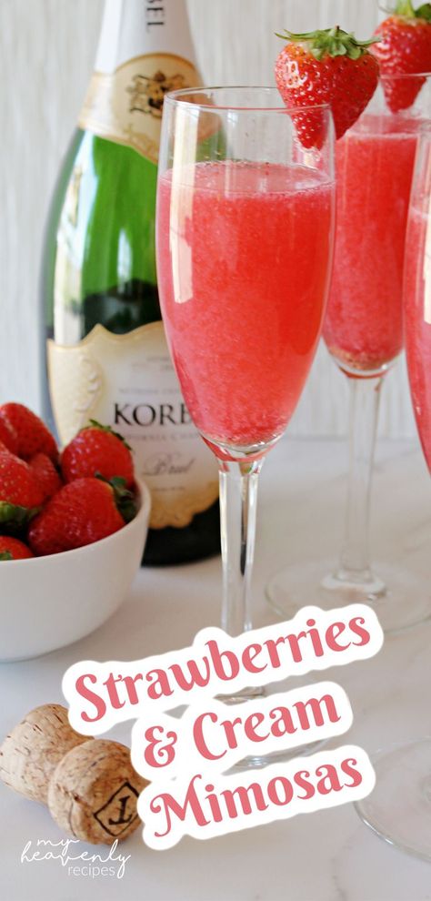 Strawberries And Cream Drink, Yummy Drinks To Make, Raspberry Drink, My Heavenly Recipes, Valentine Drinks, Valentine Cocktails, Heavenly Recipes, Mimosa Recipe, Sparkling Champagne