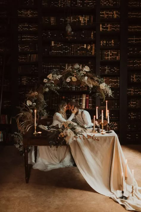 Dark Academia Wedding, Library Wedding, Romantic Candlelight, Table Rock, Dark Wedding, Moody Wedding, Rock My Wedding, Floral Arch, Wedding Mood Board