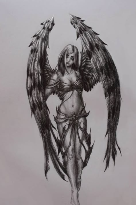 Angel Sketch by La-SaGnE Evil Faerie, Angels And Demons Tattoo, Dark Angel Tattoo, Gotik Tattoo, Fallen Angel Tattoo, Angel Sketch, Gargoyle Tattoo, Kunst Tattoos, Angel Artwork