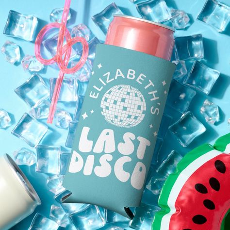 Dancing Queen Bachelorette, Easy Party Favors, Bachelorette Disco, Bachelorette Koozies, Last Disco Bachelorette, Easy Party Favor, Disco Dancing, Last Disco, Disco Bachelorette