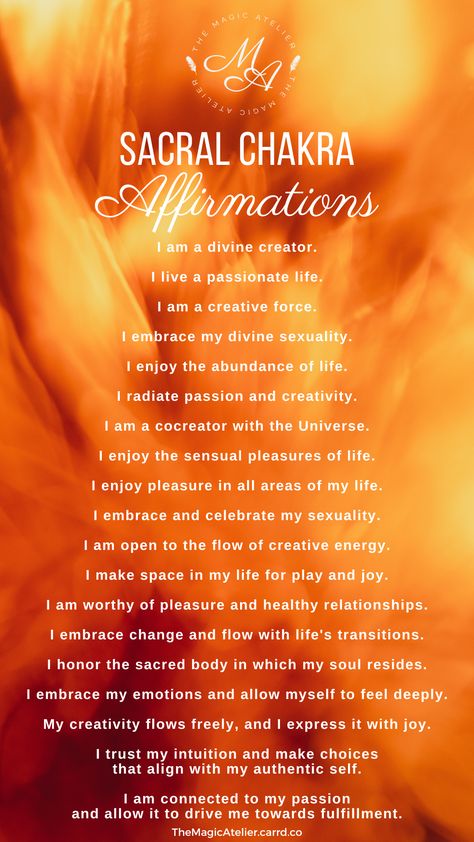 Chakra Affirmations Sacral, Sacral Chakra Healing Quotes, Sacral Chakra Affirmation I Feel, Sacral Chakra Healing Affirmations, Sacral Affirmations, Chakra Manifestation, Sacral Chakra Meditation, Sacral Chakra Yoga, Sacral Chakra Affirmation