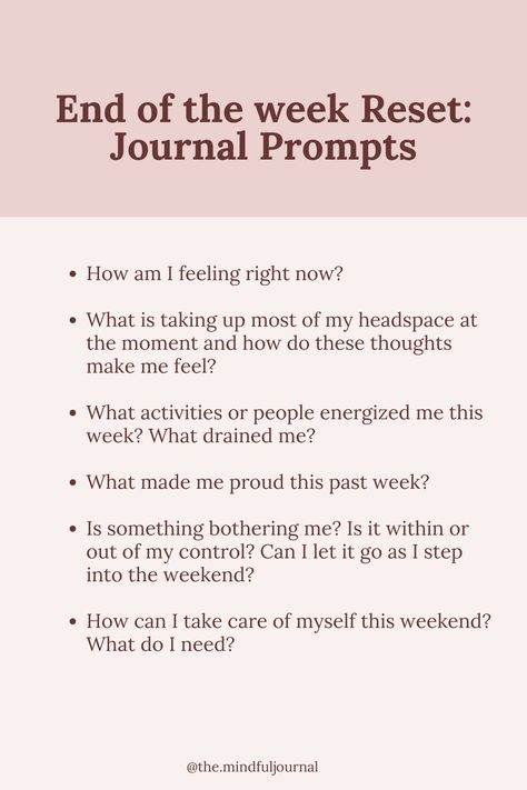 Journal Prompts | Journal Ideas | End of The Week Journal Prompts | Weekend Journal Prompts | Journaling Ideas | Friday Journaling | Friday Journal Ideas | Weekend Reset | Self Care Journaling | Reflection Journaling | Weekend Reset Journal Prompts Weekend, Journal Prompts When Tired, Mid Day Journal Prompts, Friday Intentions, End Of The Week Check In, Weekend Journal Prompts, Weekly Reset Journal Prompts, Saturday Journal Prompts, Friday Journal Prompts