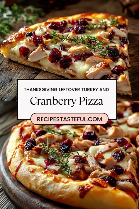 Turn your Thanksgiving leftovers into a delicious treat with this Thanksgiving Leftover Turkey and Cranberry Pizza! Topped with tender shredded turkey, tangy cranberry sauce, and melty cheese, this quick and easy pizza offers a festive twist that the whole family will enjoy! Thanksgiving Pizza Recipe, Cranberry Pizza, Chicken In A Can, Turkey Pizza, Turkey And Cranberry, Ooni Pizza Oven, Cranberry Thanksgiving, Ooni Pizza, Leftover Ideas