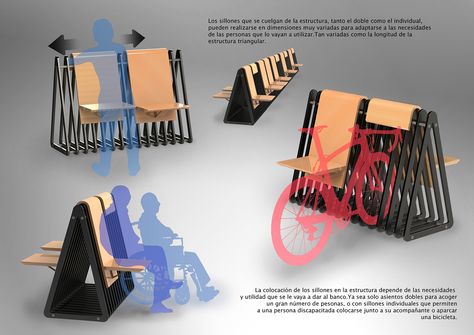 Pinajarro bench on Behance Bicycle Parking Design, Bike Posters, Modular Bench, Urban Furniture Design, Diy Furniture Cheap, Interior Studio, Furniture Sketch, People Come And Go, Public Space Design