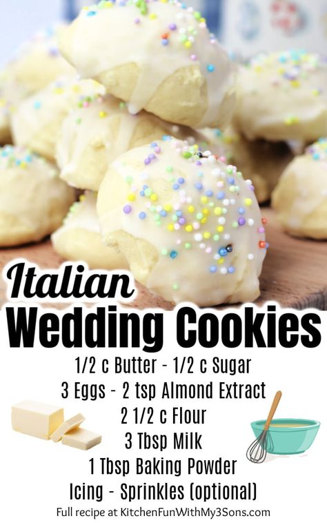 Italian Wedding Cookies are simple and easy to make. This recipe can indeed be made for special occasions or to enjoy at home. With a small list of ingredients and a few minutes of your time, you can have tasty cookies ready to eat in minutes. Italian Drop Cookies, Wedding Cake Cookies Recipe, Best Italian Wedding Cookies, Lemon Wedding Cookies, Easy Italian Wedding Cookies, Easy Italian Cookie Recipes, Italian S Cookies Recipe, Italian Lemon Cookies Recipe, Italian Baking Recipes