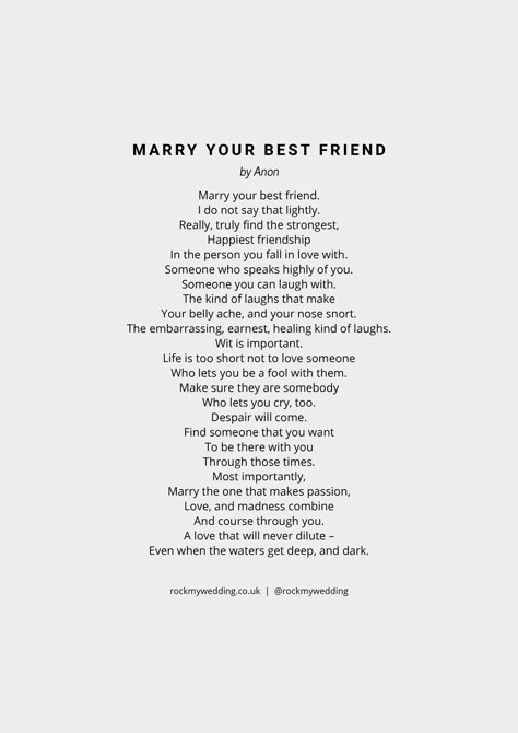 Poem Song Lyrics, Wedding Readings For Friends To Read, Ceremony Readings Wedding, Mammoth Wedding, Poems About Friendship, Wedding Poems Reading, Wedding Lyrics, Romantic Wedding Vows, Stephen Walker