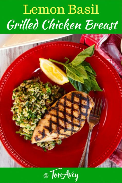 Lemon Basil Grilled Chicken Breasts - Simple, delicious summery marinade recipe for chicken. Broil, bake, grill or sauté. Easy, fast and delicious. | ToriAvey.com #chickenbreast #chicken #lemon #basil #grilledchicken #easyrecipe #quickrecipe #marinade #barbecue #cookout #summer #TorisKitchen Basil Grilled Chicken, Grilled Chicken Breast Marinade, Chicken Breast Marinade Recipes, Keto Inspiration, Chicken Breast Marinade, Chicken Lemon, Healthy Eating Meal Plan, Recipe For Chicken, Lemon Basil