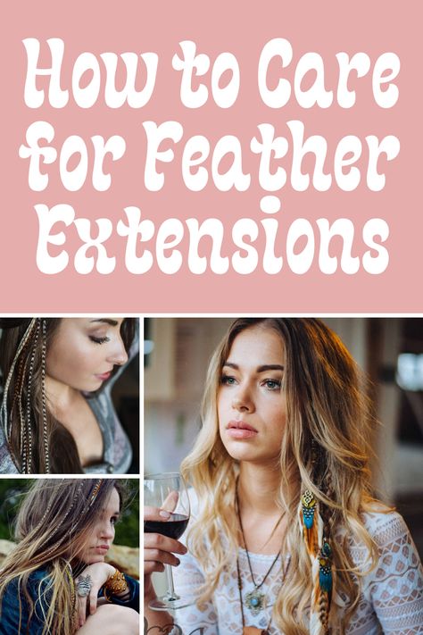 Feather Hair Extensions Boho, Short Hair Feathers Extensions, Diy Hair Feather Extension, Feather In Hair Extensions, Diy Feather Hair Extensions, Feather Extensions Hair Blonde, Feather Extensions Hair Brunette, Hair Color Extensions Ideas, Hair With Feather Extensions