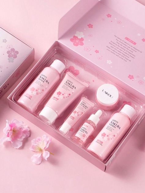 1Set 6Pcs Brighten Skin Tone LAIKOU Japan Sakura Skincare Set, Deep Nourishing Skin Care Gift Box Facial Serum 17ml & Eye Cream 15g & Toner 100ml & Lotion 100ml & Cleanser 50g & Face Cream 25g Anti-Aging Skin Care For Women, Mom, Wife, Sister, Teen, Girl Friend SPA Wedding Gift | SHEIN USA Laikou Sakura, Skincare Business, Japan Sakura, Wishlist 2024, Safe Skincare, Makeup Stuff, Shopify Design, Cream Serum, Skincare Gift Set