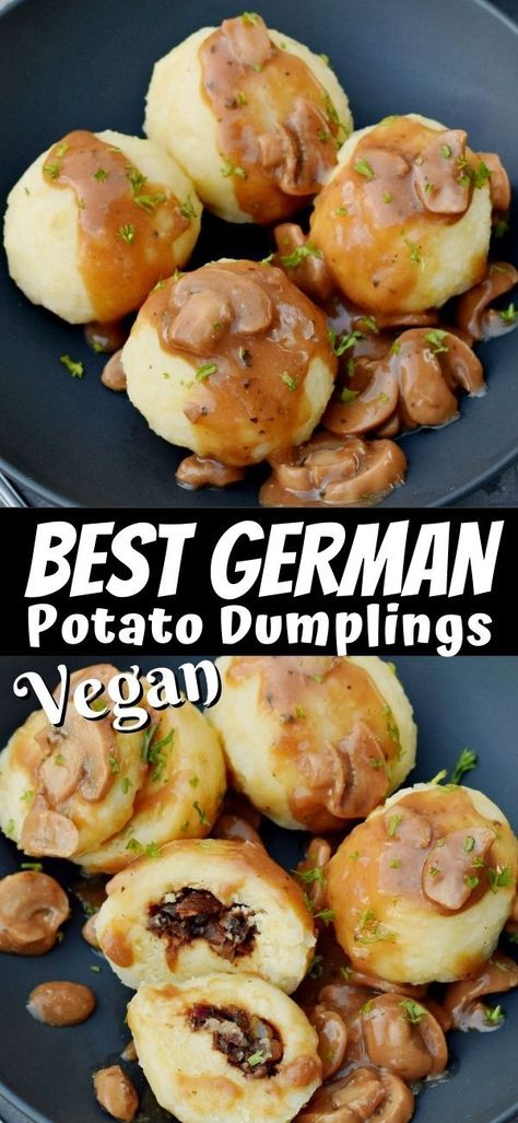 Potato Dumplings Recipe, German Potato Dumplings, Potato Dumpling Recipe, Vegan Feast, Vegan Dumplings, German Potato, 4 Ingredient Recipes, German Potatoes, Potato Dumplings