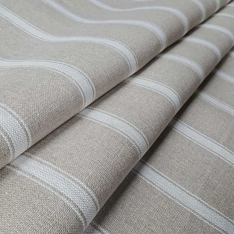 Angus Stripe Fabric - Nordic Ivory | Ian Mankin Linen Upholstery Fabric, Curtain Lining Fabric, Types Of Curtains, Natural Interior, Lined Curtains, Stripe Fabric, Check Fabric, Curtain Material, Linen Upholstery