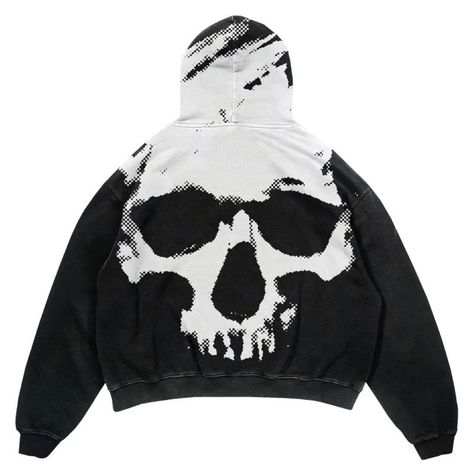 This stylish and unique hoodie features a bold skull print design in an on-trend gothic street style. The striking white graphic pops against the black fabric, making this an eye-catching addition to your wardrobe. The hoodie is made from a soft and comfortable cotton blend that will keep you warm when temperatures drop. Pair this with jeans or joggers for a casual streetwear vibe. This versatile piece can be dressed up or down effortlessly. Customers rave about the quality and fit - the hoodie Streetwear Hoodie Design, Hoodies Y2k, Hooded Sweater Coat, Y2k Harajuku, Coat Street Style, Streetwear Hip Hop, Loose Hoodie, Skull Hoodie, Retro Punk