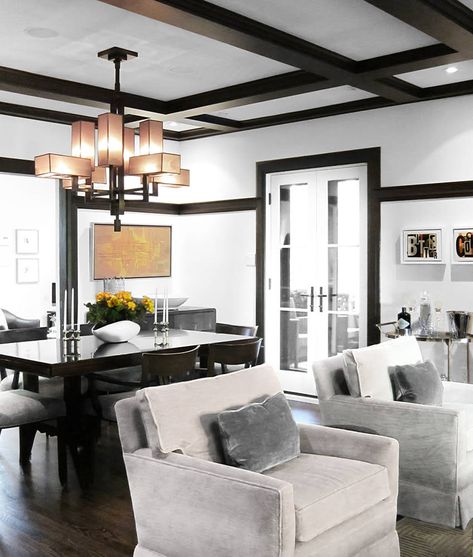 first: Light Walls Darker Trim, Living Room Designs Transitional, Ceiling Rafters, Black Trim Interior, Japandi Living Room Design, Dark Wood Trim, Pintu Interior, Craftsman Modern, Black Furniture Living Room