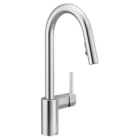 Align Chrome One-Handle High Arc Pulldown Kitchen Faucet -- 7565 -- Moen Moen Align, Smart Faucet, Chrome Kitchen Faucet, Galley Kitchens, Pull Out Faucet, Luxurious Showers, Clean Technology, Power Clean, Fast Cleaning