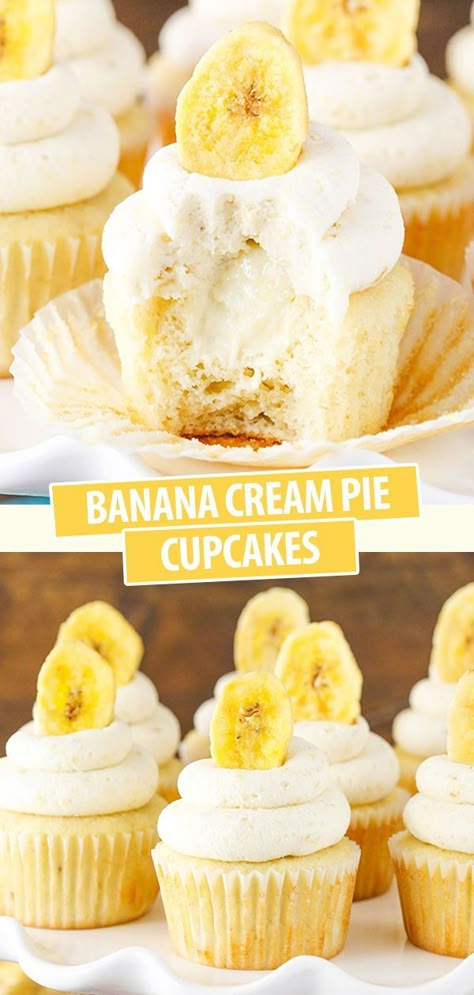 Banana Cream Pie Cupcakes, Cream Pie Cupcakes, Banana Frosting, Cream Pie Filling, Recipes Banana, Pie Cupcakes, Banana Cupcakes, Banana Cream Pie, Desserts Easy