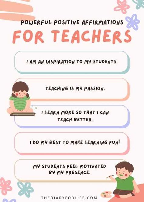 50+ Powerful Positive Affirmations For Teachers To Stay Positive Positive Messages For Teachers, Teacher Positive Affirmations, Teacher Affirmations Encouragement, Positive Quotes For Teachers, Teacher Positivity, Affirmation For Teachers, Affirmations For Teachers, Teacher Affirmations, Therapeutic Worksheets