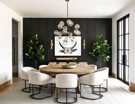 Moody Glam Kitchen, Large Dining Room Storage, Moody Glam Dining Room, Western Glam Home Decor, Moody Airbnb, Entrywall Ideas, Dinning Room Wall Decor Ideas Modern, Dinning Room Accent Walls, Western Glam Decor