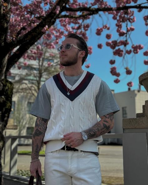 Spring icon: the vintage-inspired tennis sweater vest. 🎾 I think I’ve pinned, saved, and screenshotted this sweater vest 100 times over the years. I finally got it and it’s everything I dreamed it would be. This is definitely one of my favorite styles of the season. What do you think? Everything is linked in my shop. 🏓 #springoutfit#sweatervest#tennissweater#mensfashion #brooksbrothers#whitedenim#mensstyleguide#preppystyle Sweater Vest Mens Outfit, Vest Mens Outfit, White Sweater Vest, Tennis Sweater, Sweater Vest Mens, White Sweater, White Sweaters, Brooks Brothers, Sweater Vest