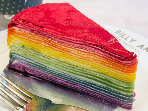 Rainbow Crepe Cake, Rainbow Crepe, Korean Bakery, Rainbow Snacks, Korean Dessert, Party Equipment, Cookies And Cream Cake, Mille Crepe, Crepe Cake