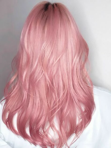 Long Layered Pink Hair, Light Pink Hair Pastel, Korean Pink Hair, Warm Pink Hair, Hair Color Ideas Pink, Aesthetic Pink Hair, Coral Pink Hair, Candy Pink Hair, Pink Hair Aesthetic