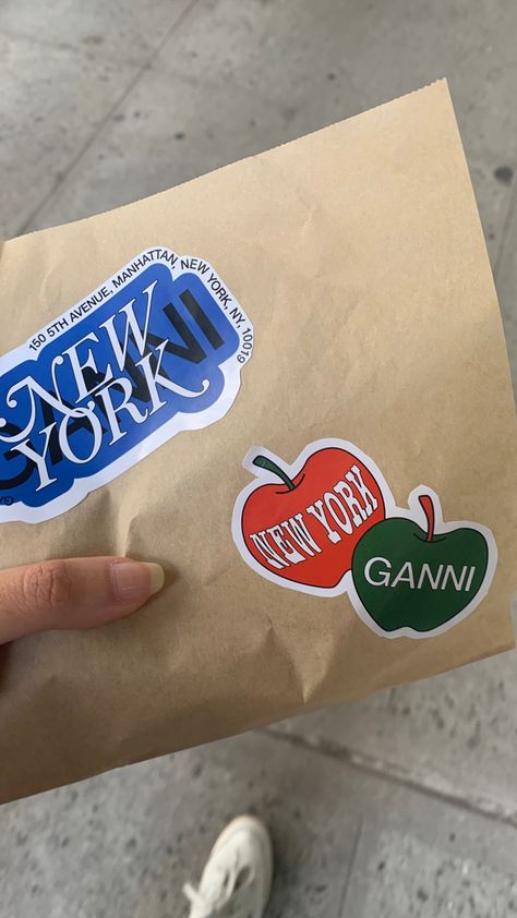 Ganni Packaging, Ganni Aesthetic, Ganni Branding, Brand Sticker Design, Nyc Stickers, Sticker Branding, Fashion Copenhagen, Branded Stickers, Branding Stickers