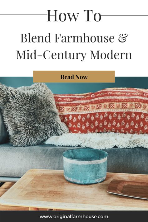 Want to learn how to incorporate mid-century modern style into your farmhouse? It's a lot easier than you think. With just a few simple tips, we can help you blend the two design styles into your home to make it an original farmhouse. Mid Century Modern Cottage Style, Mixing Mid Century And Farmhouse, Modern With Vintage Accents, Mid Century Modern Industrial Decor, Mid Century Modern Farmhouse Decor, Mid Century Modern Meets Farmhouse, Mixing Mid Century Modern With Antiques, Mid Century Modern And Farmhouse, Mid Century Modern House Interior Decor