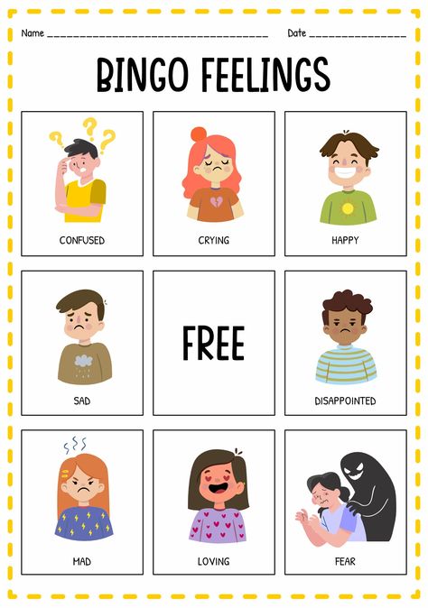 Feelings Bingo Free Printable, Emotions Bingo Free Printable, Emotion Cards For Kids Free Printable, Emotion Worksheets For Kids, Emotion Charades, Feelings Bingo, Identify Emotions, Teach Feelings, Feelings List