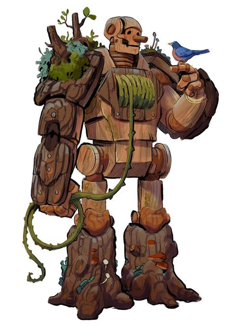 Warforged Druid Wild Shape, Druid Artificer, Golem Concept Art Character Design, Dnd Character Design Warforged, Small Warforged Dnd, Wooden Warforged Dnd, Dnd Automatons, Wood Warforged, Dnd Warforged Art