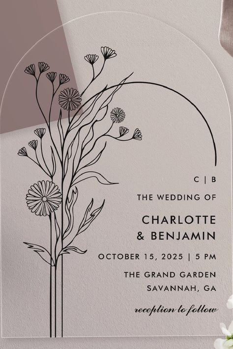 🏷️$3.30 📢Before Discount - 🎁 Celebrate your special day with these elegant black acrylic wedding invitations, featuring a minimalist wildflower design within a stylish arch layout. Perfect for modern couples who appreciate understated sophistication, the delicate wildflower details bring a natural charm to these unique and customizable invitations. Make a bold statement while maintaining a timeless aesthetic, setting the tone for an unforgettable wedding celebration. 🥳🎉🥂🎁🔥 black wildflower Modern Wedding Invites, Wedding Acrylic, Wedding October, Wildflower Design, Wedding Invitations Modern, Acrylic Wedding Invitations, Acrylic Invitations, Elegant Weddings, Arch Wedding