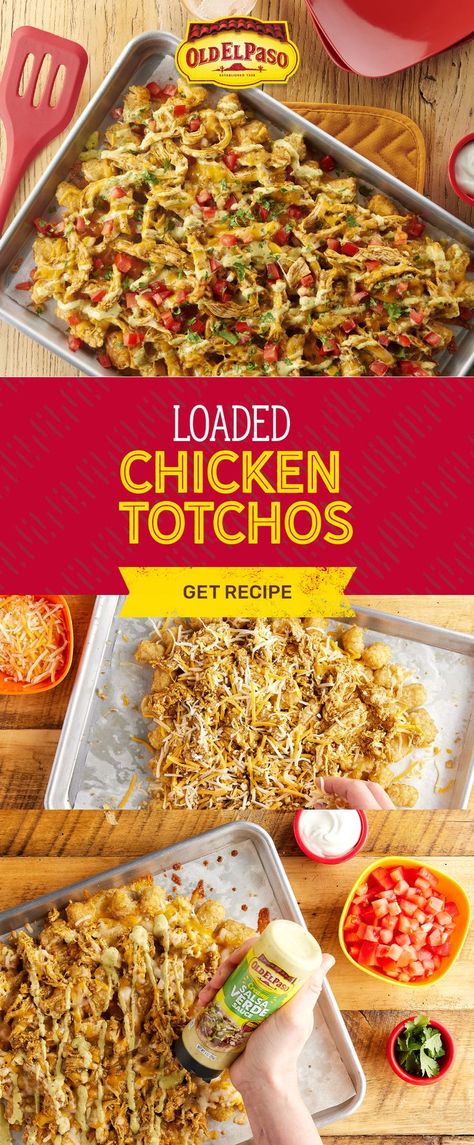 old el paso,
totchos recipe,
chicken totchos recipe,
loaded totchos,
tex mex recipes,
tex mex chicken,
game day party,
game day appetizers,
quick and easy recipes Recipes For Dinner Mexican, Chicken Totchos, Salsa Verde Sauce, Mexican Appetizers Easy, Creamy Salsa Verde, Totchos Recipe, Dinner Mexican, Loaded Tater Tots, Loaded Chicken