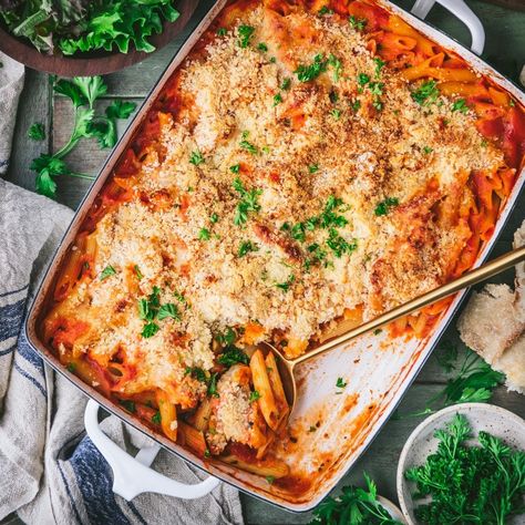 Dump-and-Bake Chicken Parm Casserole - The Seasoned Mom Dump And Bake Chicken, Baked Casseroles, Pasta Bake Vegetarian, Parmesan Casserole, Dump And Bake, Butternut Squash Mac And Cheese, Baked Rigatoni, Chicken Shawarma Recipe, Chicken Tikka Masala Recipes