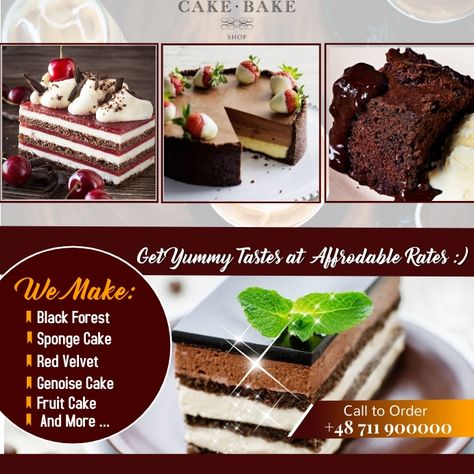 Cake Shop Flyer, Genoise Cake, Food Videography, Bakery Business Cards, Bakery Menu, Cake Logo Design, Cake Banner, Bakery Cake, Mothers Day Cake