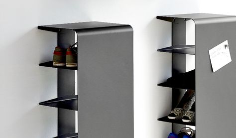 Shoe Rack Dimensions, Corner Table Designs, Rak Kasut, Wall Mounted Shoe Storage, Cool Shoe, Closet Shoe Storage, Shelf Black, School Of Architecture, Modern Hallway